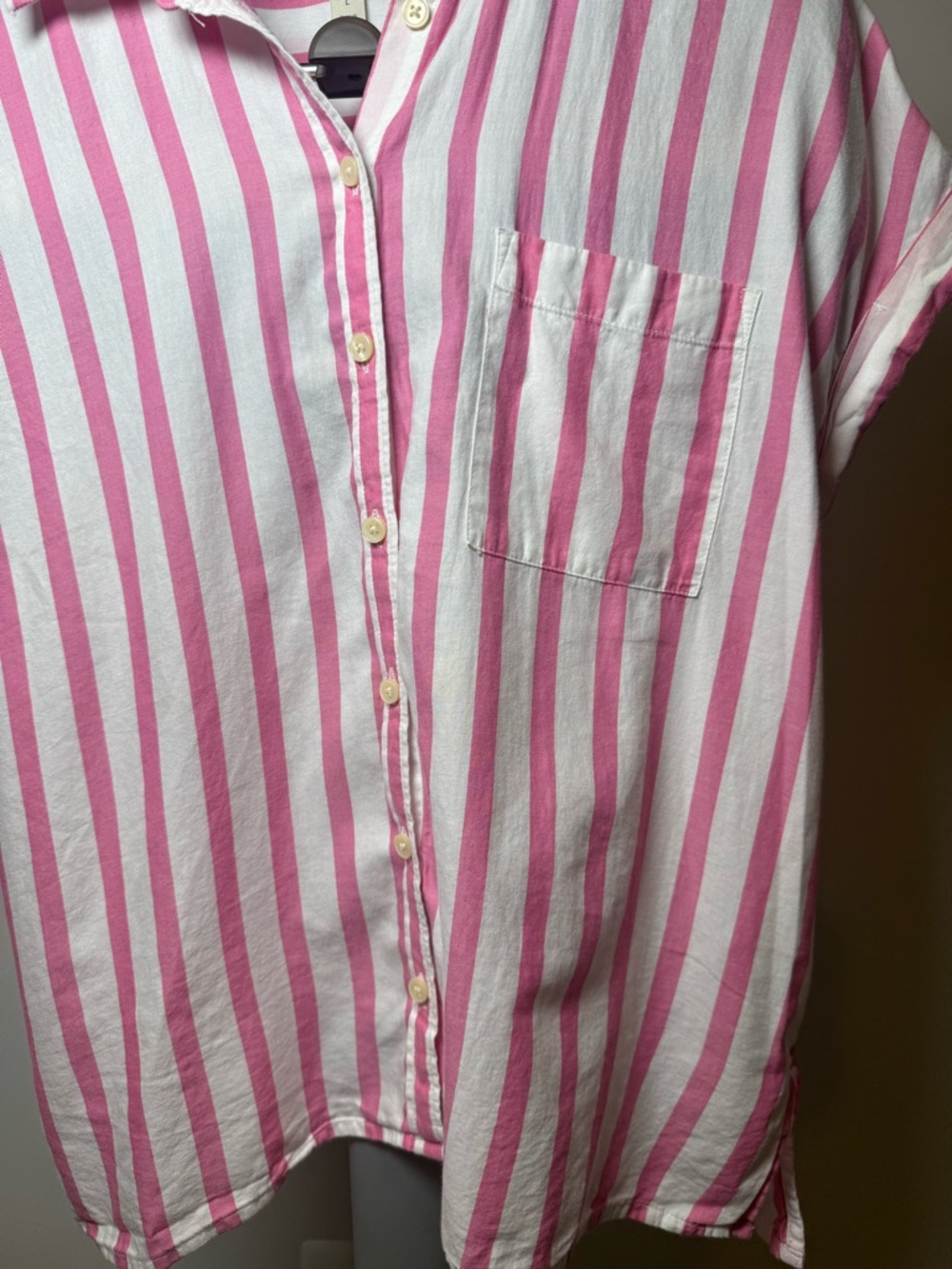 Style & Co -Pink Striped Button-Up Short Sleeve Top - Casual Women’s Shirt - Picture 6 of 11